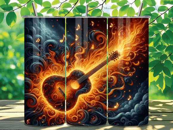 Acoustic Flame Guitar Tumbler Wrap PNG Review