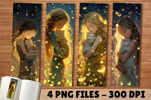 Aesthetic Girl Hugging Cat Fairy Bookmar for Crafts