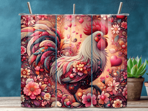 Boho Floral Rooster Valentine Tumbler Wraps