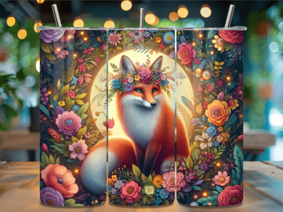 Boho Flower Crown Fox Valentine Tumbler Wraps