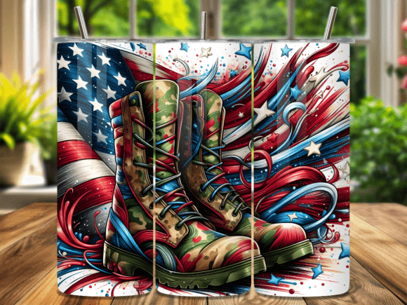Camo Combat Boots USA Flag Tumbler Wraps