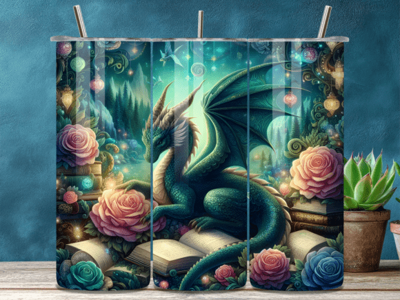 Fantasy Dragon Floral Valentine Tumbler Wraps