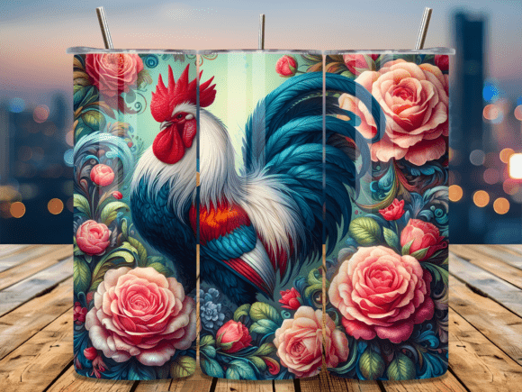 Floral Country Rooster Valentine Tumbler Wraps