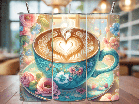Floral Teal Tea Cup Heart Latte Tumbler Wrap Review