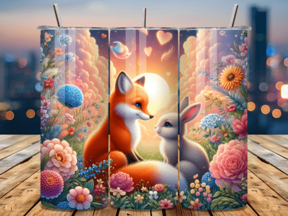 Fox Bunny Sunset Valentine Tumbler Wraps