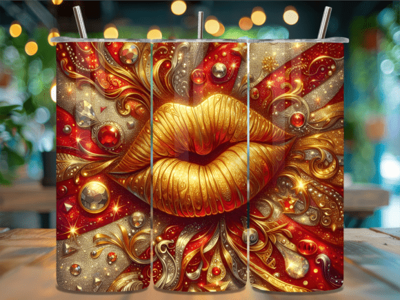Gold Jewel Luxury Lips Valentine Tumbler Wraps