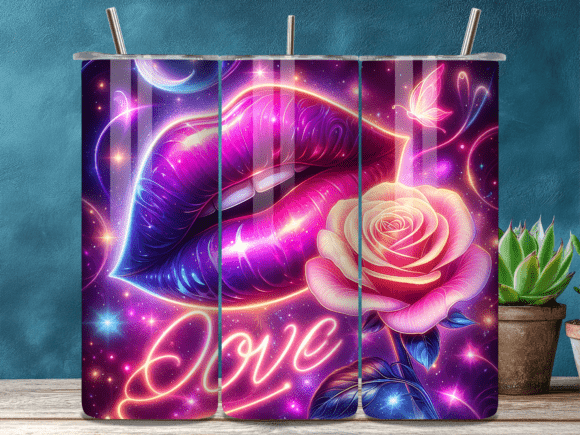 Neon Galaxy Lips Rose Valentine Tumbler Wraps