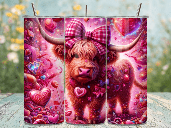 Pink Bow Highland Cow Valentine Tumbler Wraps