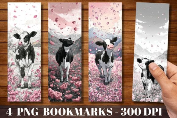 Pink Floral Cherry Blossom Cow Bookmark Crafts