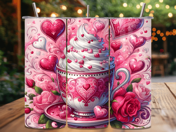 Pink Hearts Roses Coffee Cup Tumbler Wraps