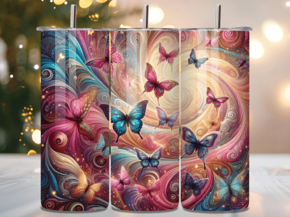 Pink Swirl Fantasy Butterfly Tumbler Wraps