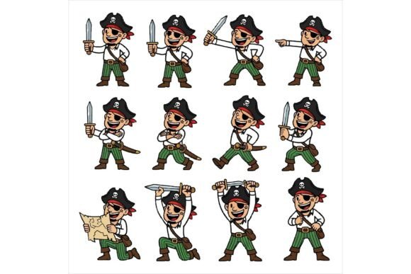 Pirate Cartoon Character Various Poses T-Shirt Designs