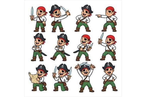 Pirate Cartoon Characters Bundle for T-Shirt Designs