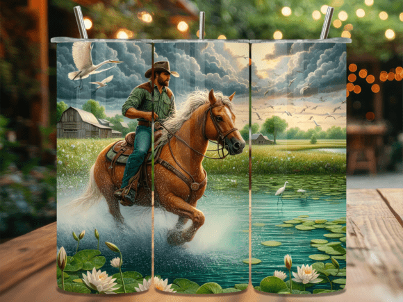 Rustic River Crossing Cowboy Tumbler Wraps