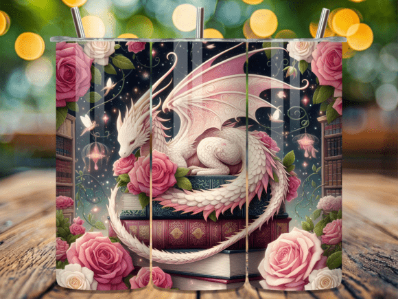 White Dragon Pink Rose Library Tumbler Wraps
