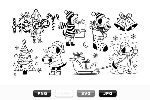 Winter Holiday Dog Clipart Set for Crafts